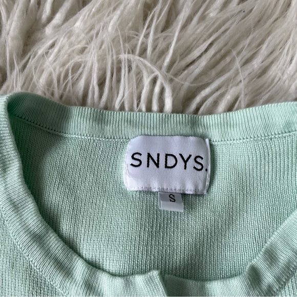 SNDYS Sage Green Ribbed Cropped Viscose Sheer Knit Cardi Cardigan Sweater EUC S - Picture 9 of 12